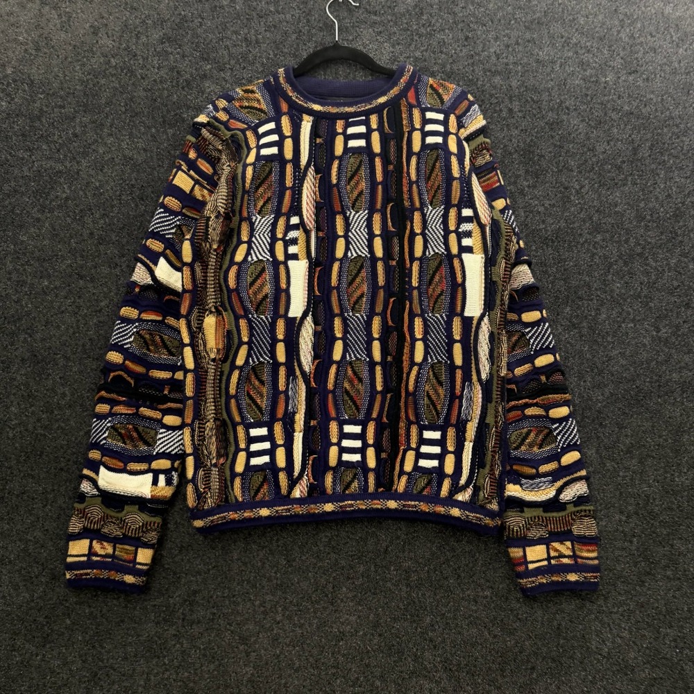 Protege Collection Mens 3D Knit Sweater Medium Multi Color Coogi Style Made USA